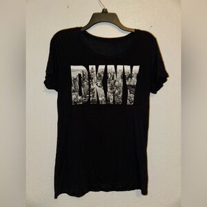 DKNY Black Tee with NYC Cityscape Graphic